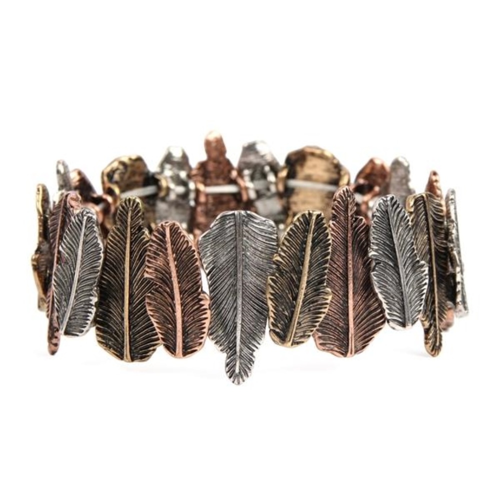 Cast Metal Feather Stretch Bracelet